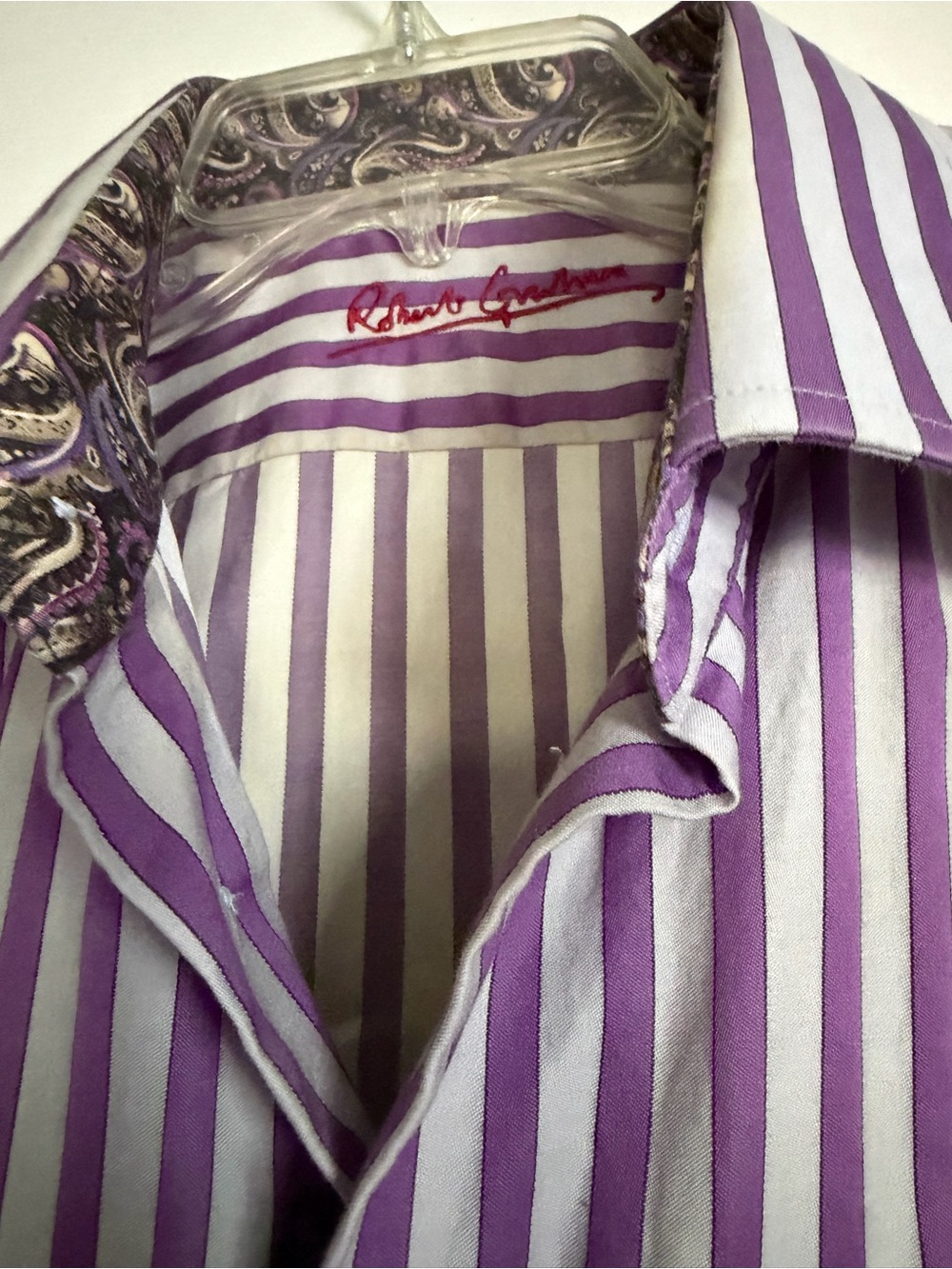 Robert Graham Purple and White Striped Dress Shirt